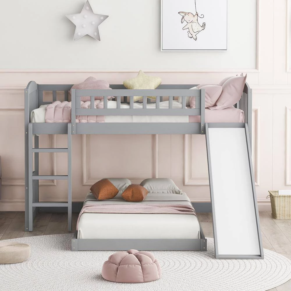 Gray Twin Bunk Bed with Slide and Ladder by GODEER - Image 8