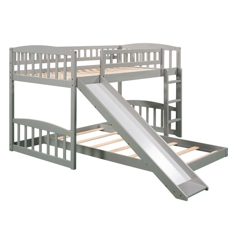 Gray Twin Bunk Bed with Slide and Ladder by GODEER - Image 2