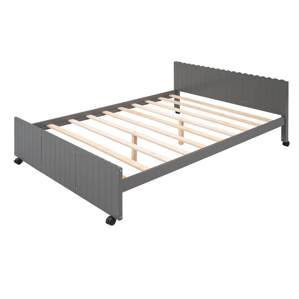 Gray Stairway Twin Over Full Bunk Bed, House Bed with 2-Shelves and Seven Drawers by GODEER - Image 6