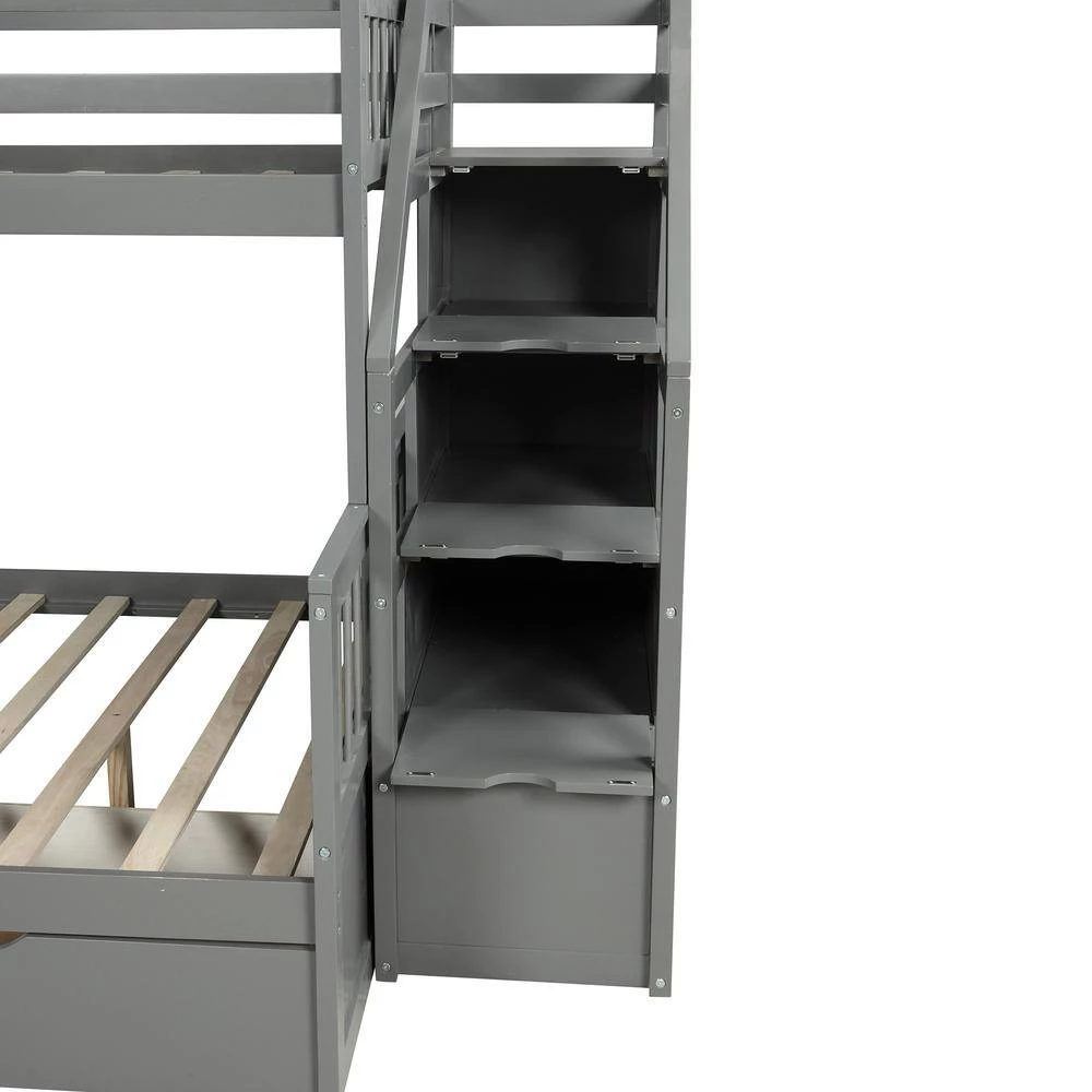 Gray Twin over Full Bunk Bed with Drawers, Storage and Slide, Multifunction by GODEER - Image 7