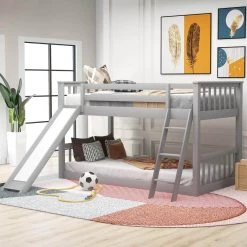 Gray Twin over Twin Bunk Bed with Convertible Slide and Ladder by GODEER