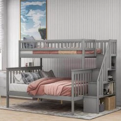 Gray Twin over Full Stairway Bunk Bed with Storage by GODEER