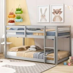Gray Twin over Twin Floor Bunk Bed by GODEER