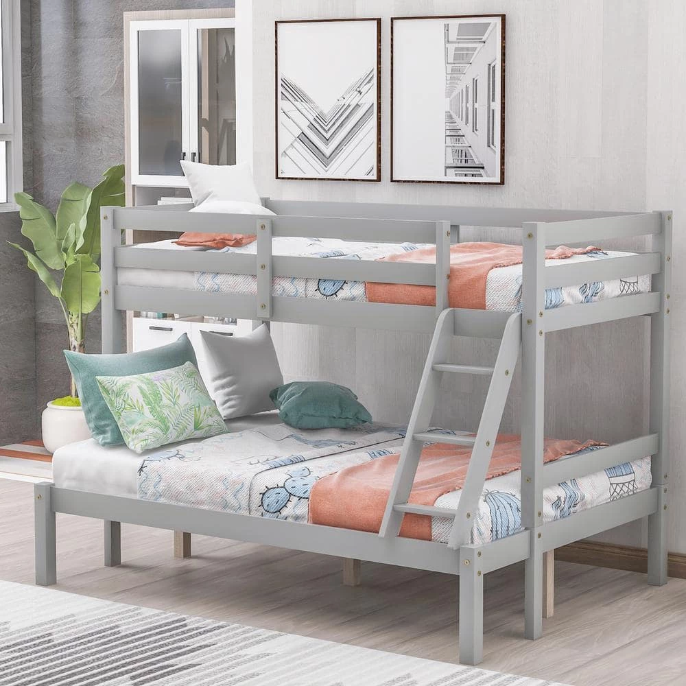 Gray Twin over Full Bunk Bed by GODEER