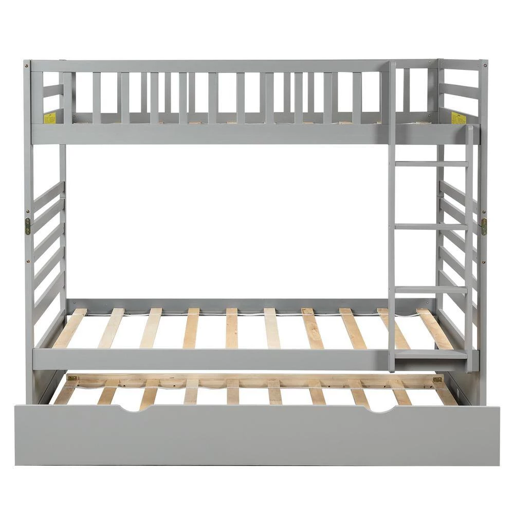 Gray Twin Bunk Beds for Kids with Safety Rail and Movable Trundle Bed by GODEER - Image 5
