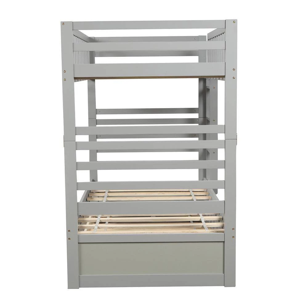 Gray Twin Bunk Beds for Kids with Safety Rail and Movable Trundle Bed by GODEER - Image 3