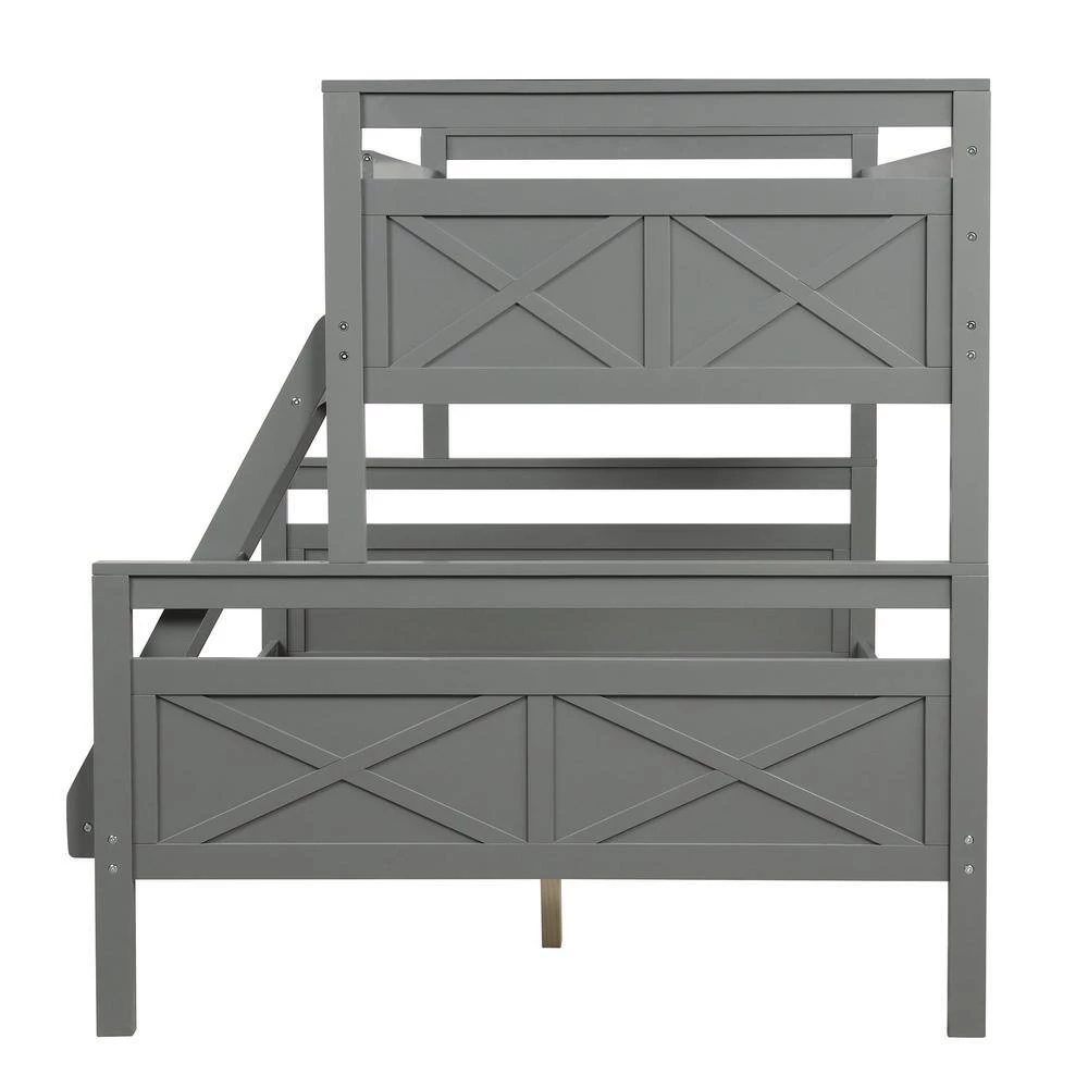 Gray Twin Over Full Bunk Bed with Ladder, Safety Guardrail, Perfect for Bedroom by GODEER - Image 3