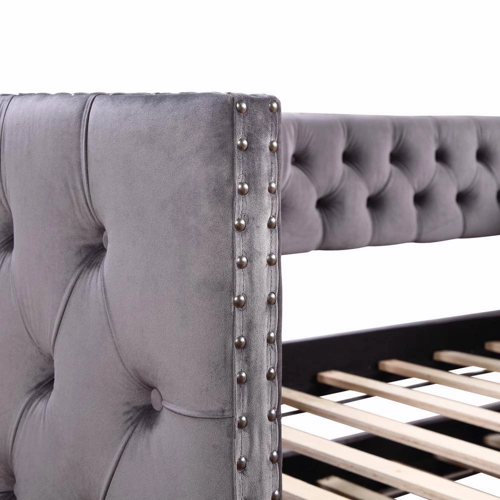 Gray Twin Daybed with Trundle, Upholstered Tufted Sofa Bed with Nailhead Trim by GODEER - Image 9