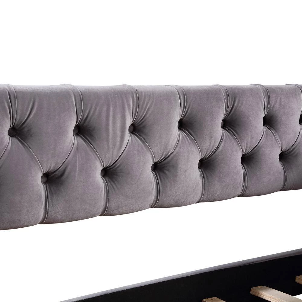 Gray Twin Daybed with Trundle, Upholstered Tufted Sofa Bed with Nailhead Trim by GODEER - Image 10