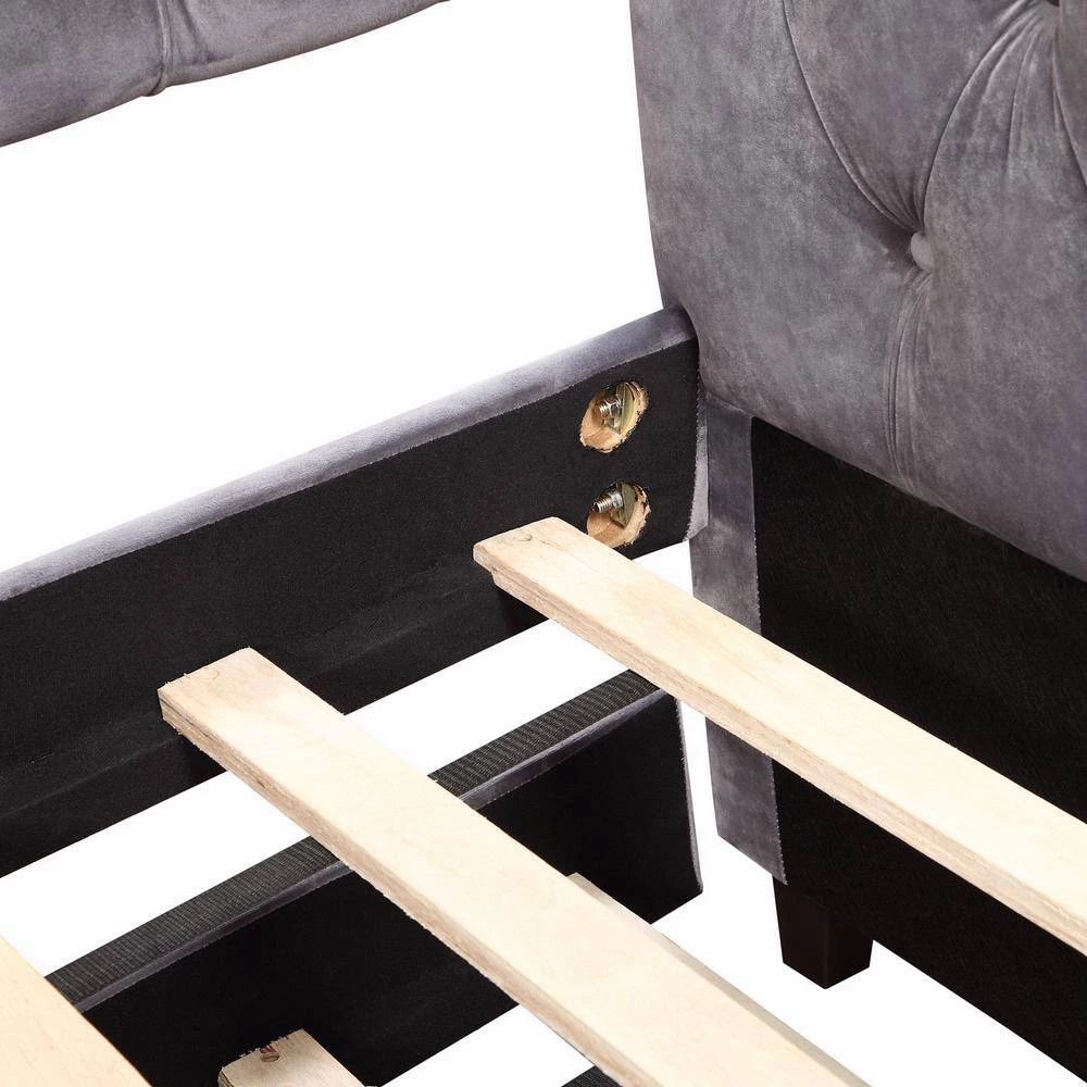 Gray Twin Daybed with Trundle, Upholstered Tufted Sofa Bed with Nailhead Trim by GODEER - Image 8