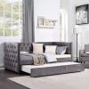 Gray Twin Daybed with Trundle, Upholstered Tufted Sofa Bed with Nailhead Trim by GODEER