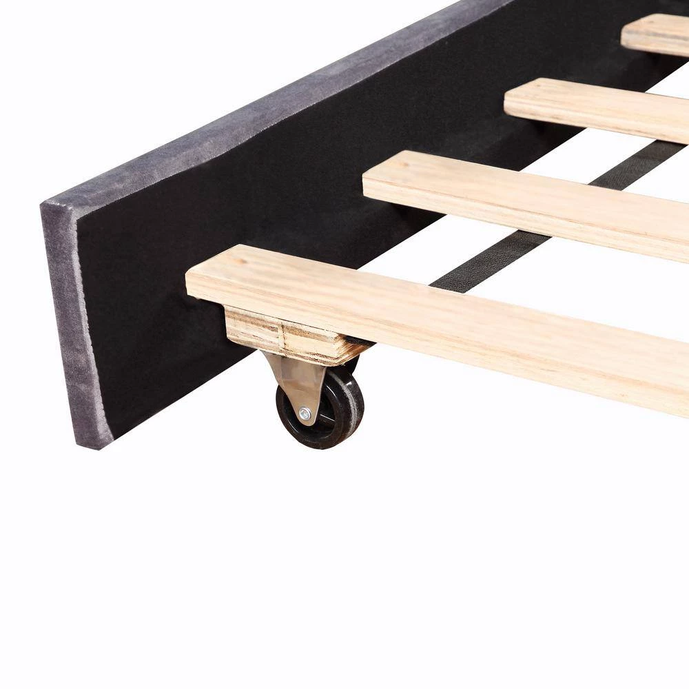 Gray Twin Daybed with Trundle, Upholstered Tufted Sofa Bed with Nailhead Trim by GODEER - Image 12