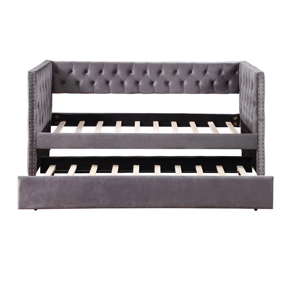 Gray Twin Daybed with Trundle, Upholstered Tufted Sofa Bed with Nailhead Trim by GODEER - Image 6