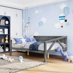 Gray Full Size Daybed, Wood Slat Support by GODEER