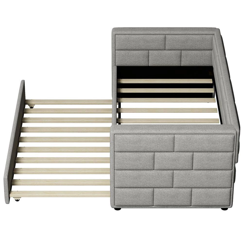 Gray Twin Size Daybed with Trundle Upholstered with Padded Back by GODEER - Image 5