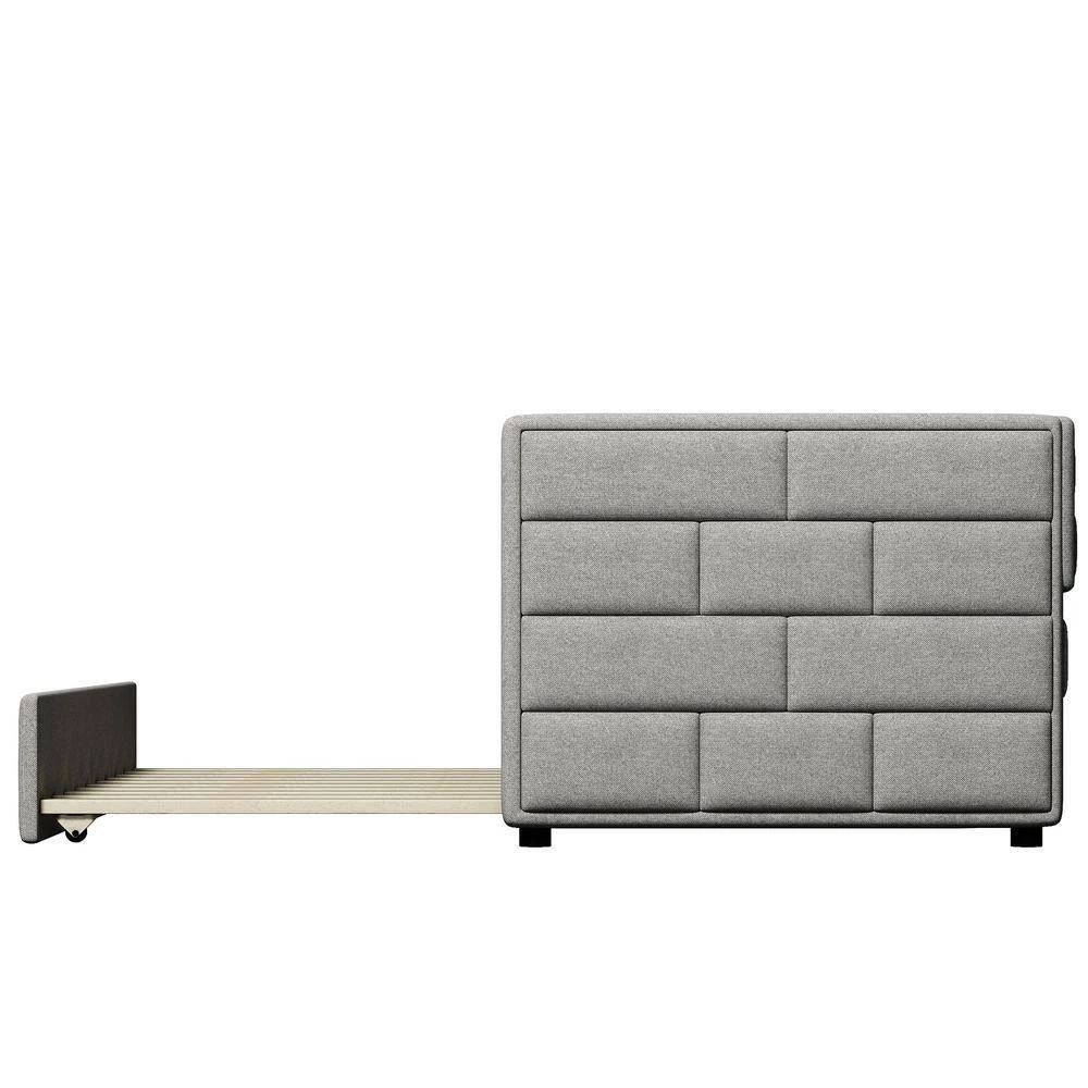 Gray Twin Size Daybed with Trundle Upholstered with Padded Back by GODEER - Image 7