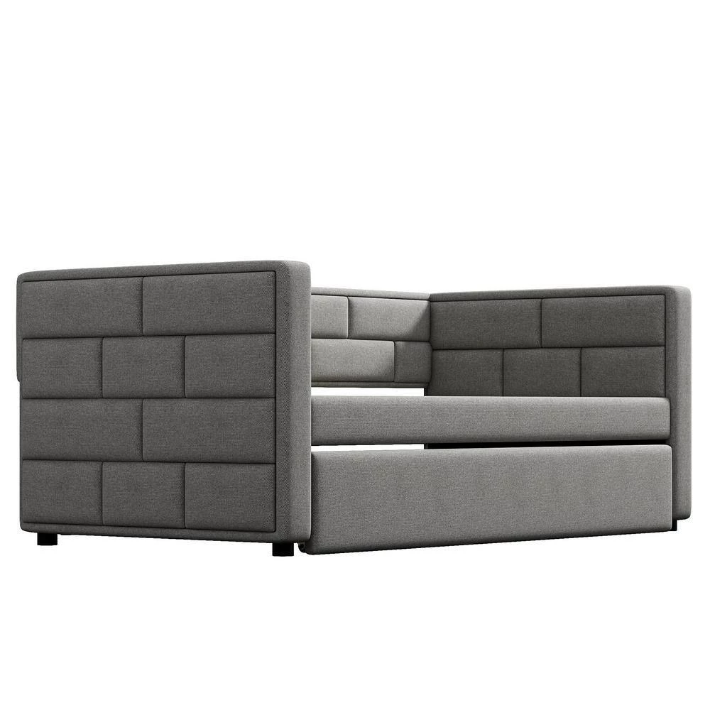Gray Twin Size Daybed with Trundle Upholstered with Padded Back by GODEER - Image 8