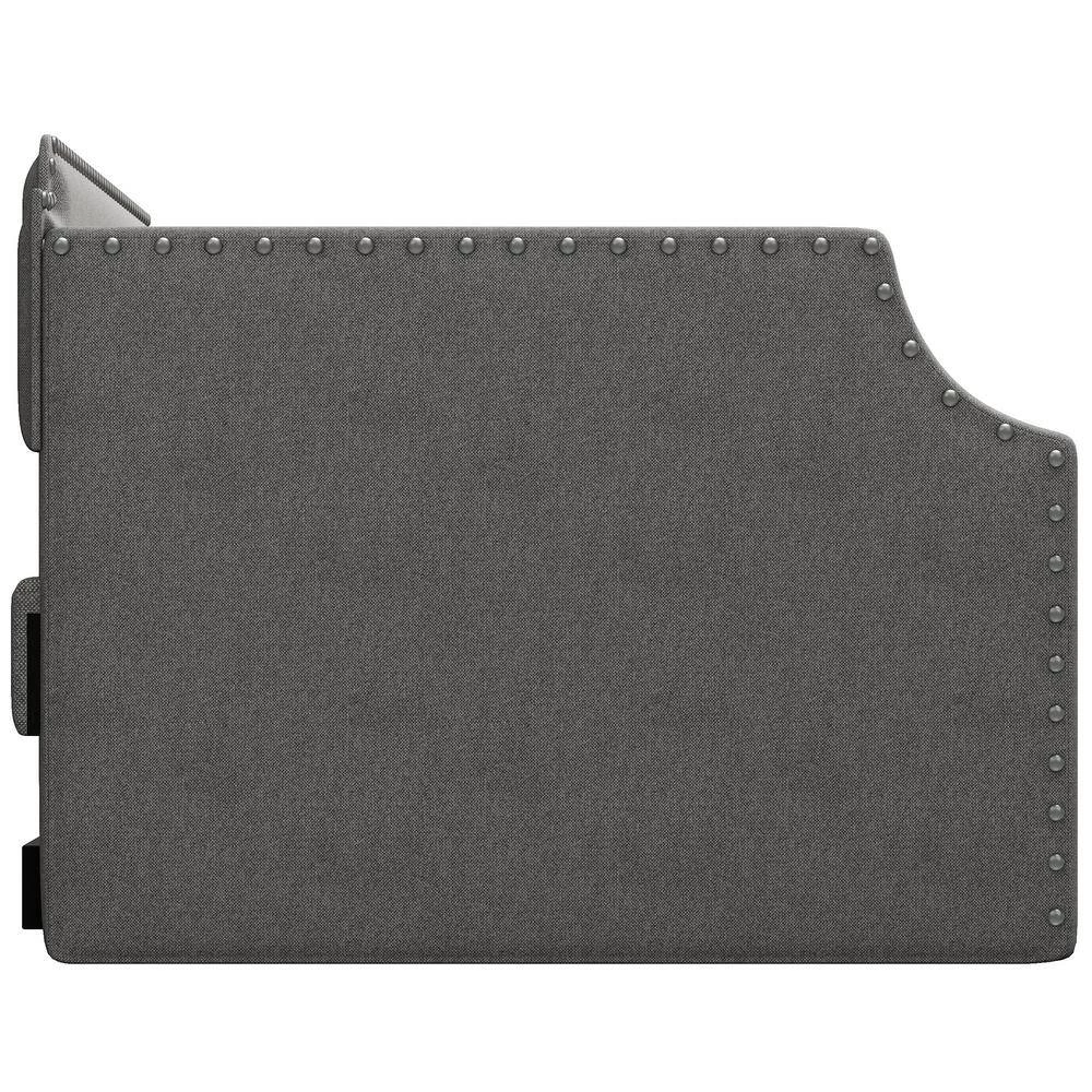 Gray Twin Upholstered Daybed with Trundle, Wood Slat Support, Upholstered Frame Sofa Bed by GODEER - Image 6