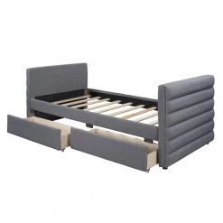 Gray Twin Daybed with 2-Drawers Modern Linen Upholstered by GODEER