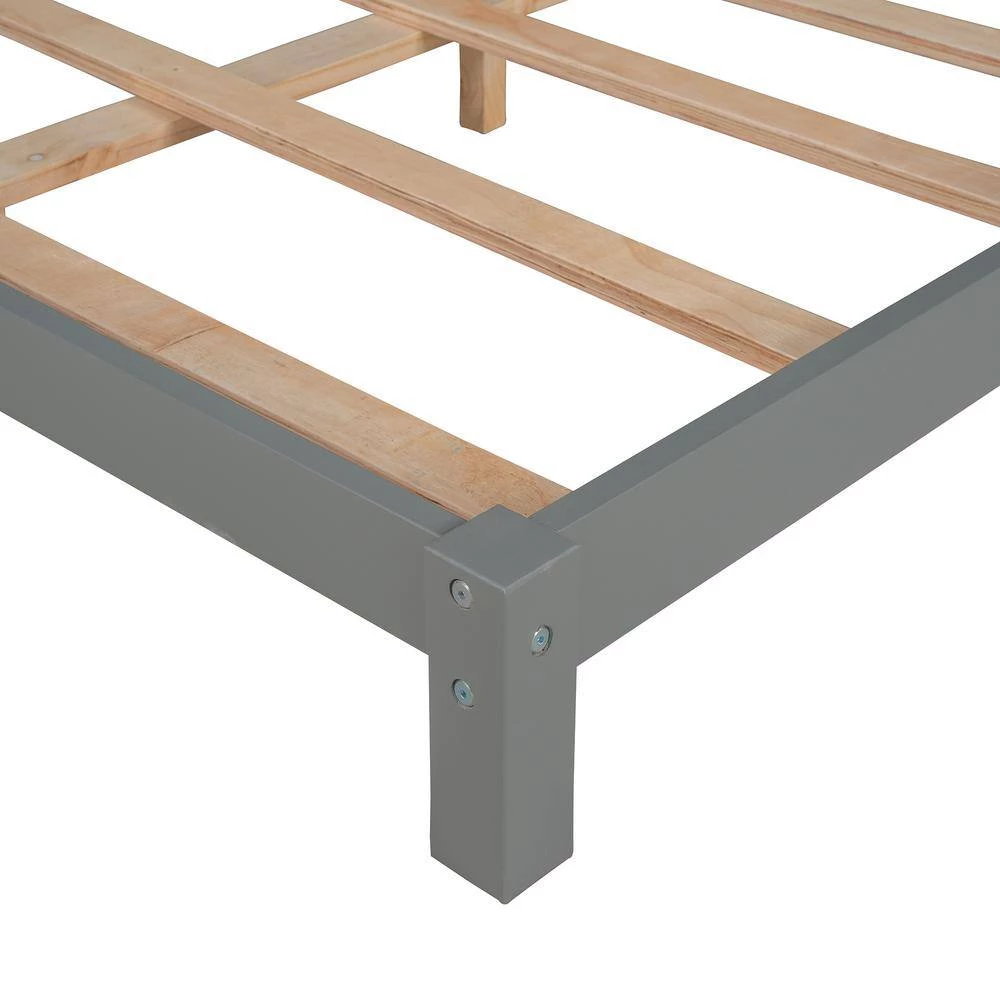 Gray Full Size Wood Platform Bed with House-shaped Headboard by GODEER - Image 8