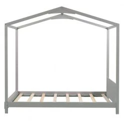 Gray Twin Size House Platform Bed with Headboard by GODEER