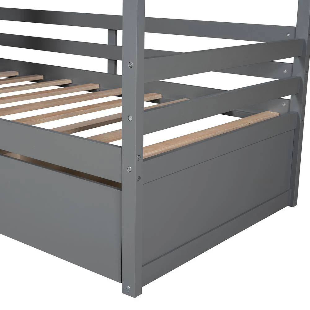 Gray Twin Size House Bed Wood Bed with Two Drawers by GODEER - Image 9