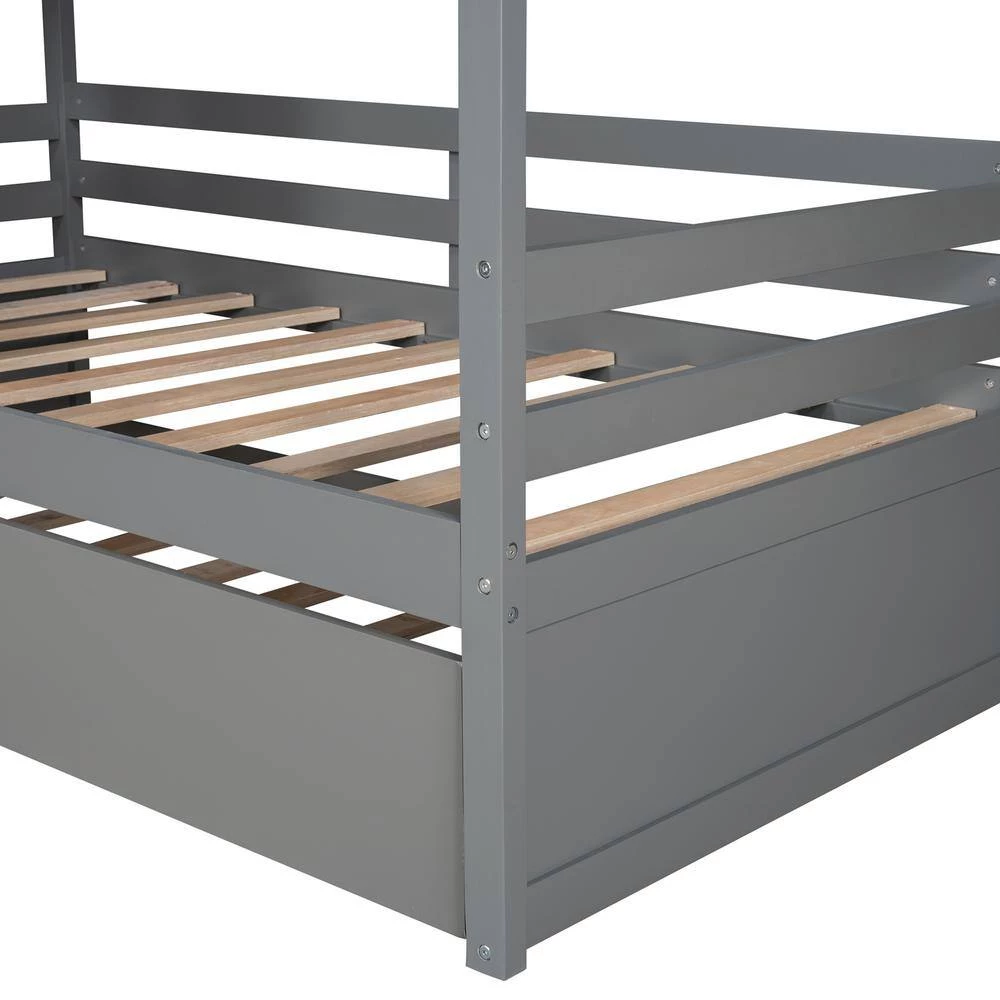 Gray Twin Size House Bed Wood Bed with Twin Size Trundle by GODEER - Image 9