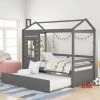 Gray Twin Size House Bed Wood Bed with Twin Size Trundle by GODEER