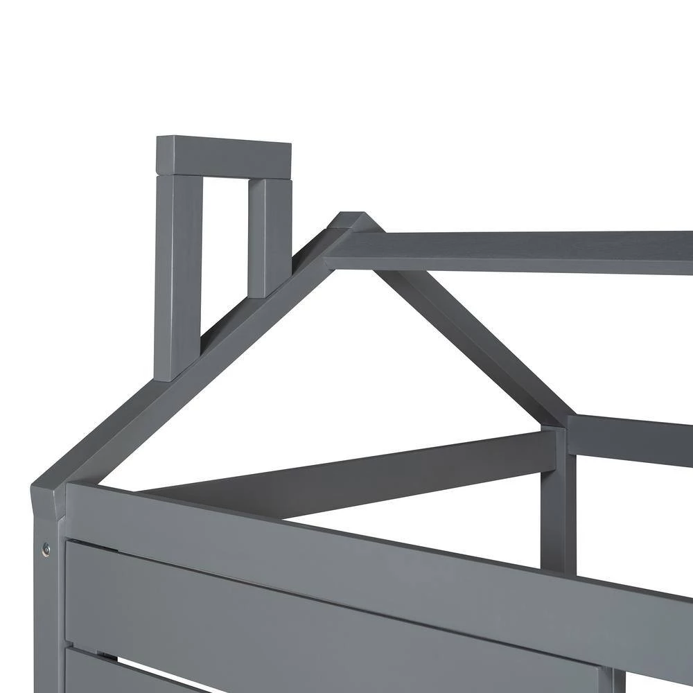 Gray Twin Size House Bed Wood Bed with Twin Size Trundle by GODEER - Image 7