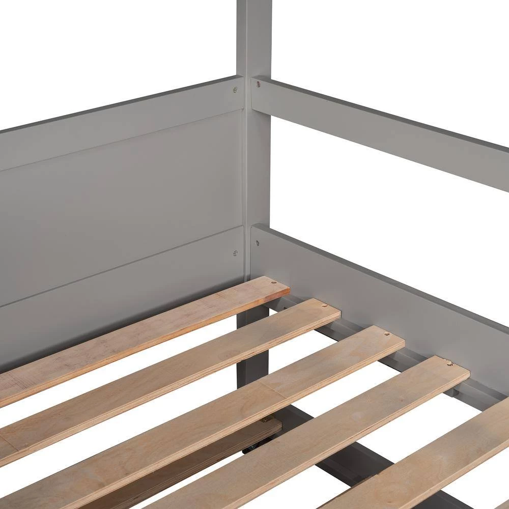 Gray Twin Size House Bed Wood Bed with Twin Size Trundle by GODEER - Image 8