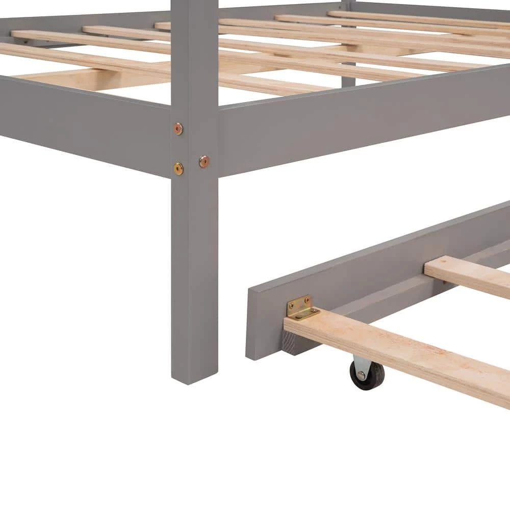 Gray Full Size Wooden House. Bed with Twin Size Trundle by GODEER - Image 7