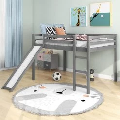Gray Loft Bed with Slide, Multifunctional Design by GODEER
