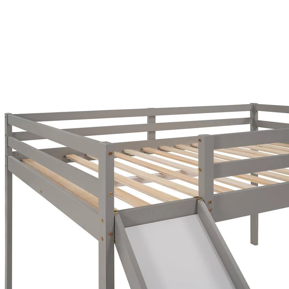 Gray Loft Bed with Slide, Multifunctional Design by GODEER - Image 6
