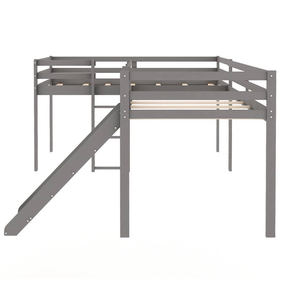 Gray L-Shaped Twin Size Loft Bed with Ladder and Slide by GODEER - Image 2