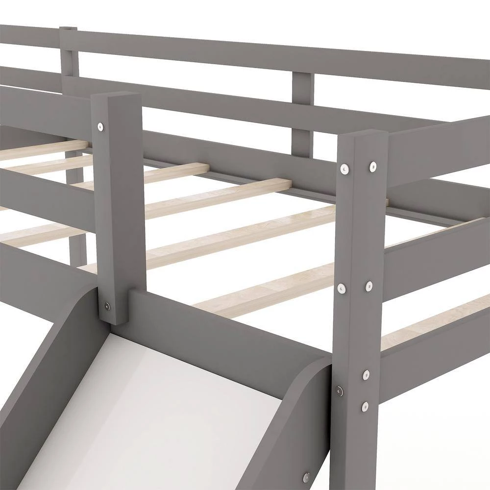 Gray L-Shaped Twin Size Loft Bed with Ladder and Slide by GODEER - Image 5