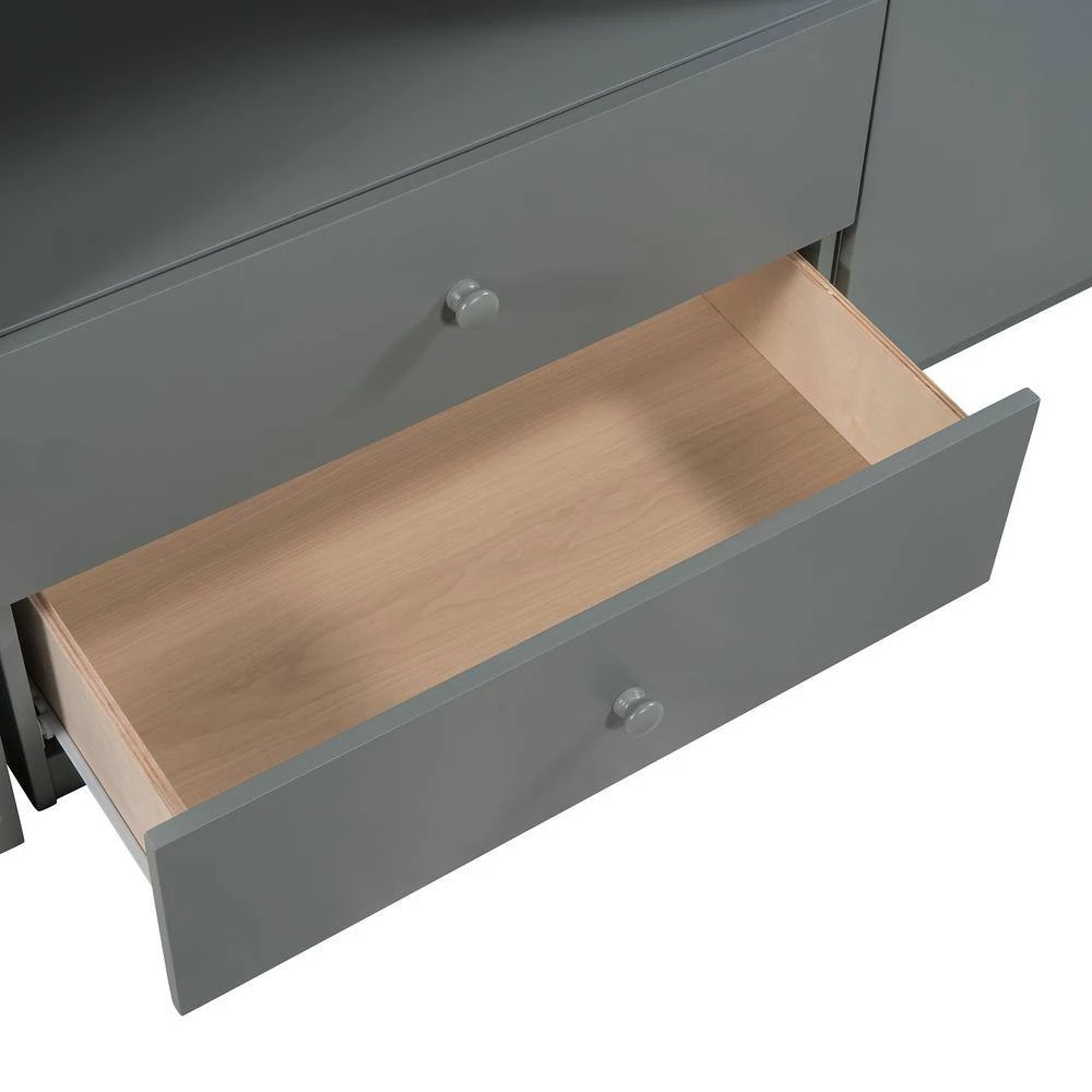 Gray Twin Size Loft Bed with Storage Steps and Portable Desk by GODEER - Image 9