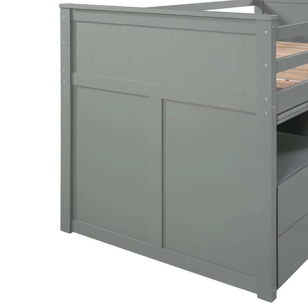 Gray Twin Size Loft Bed with Storage Steps and Portable Desk by GODEER - Image 6