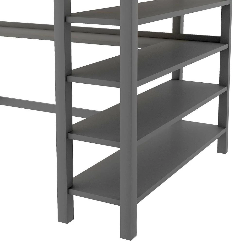 Gray Full Size Loft Bed with Storage Shelves and Under-bed Desk by GODEER - Image 8