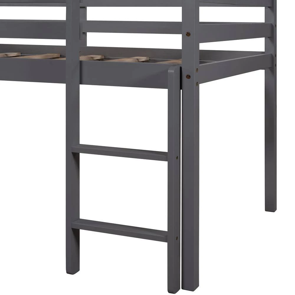 Gray Twin Size Loft Bed with Slide, House Bed with Slide by GODEER - Image 9