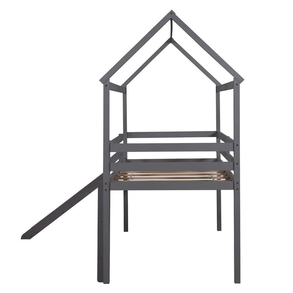 Gray Twin Size Loft Bed with Slide, House Bed with Slide by GODEER - Image 3