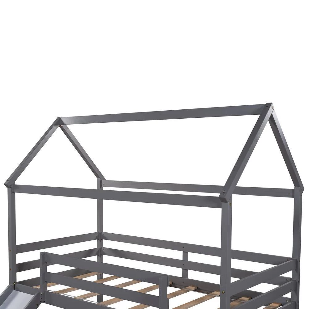 Gray Twin Size Loft Bed with Slide, House Bed with Slide by GODEER - Image 10