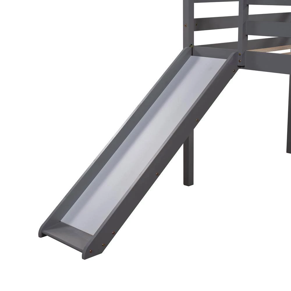 Gray Twin Size Loft Bed with Slide, House Bed with Slide by GODEER - Image 8