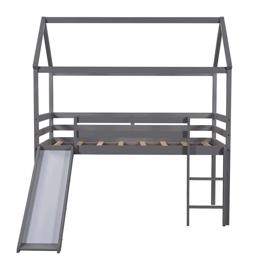 Gray Twin Size Loft Bed with Slide, House Bed with Slide by GODEER - Image 6