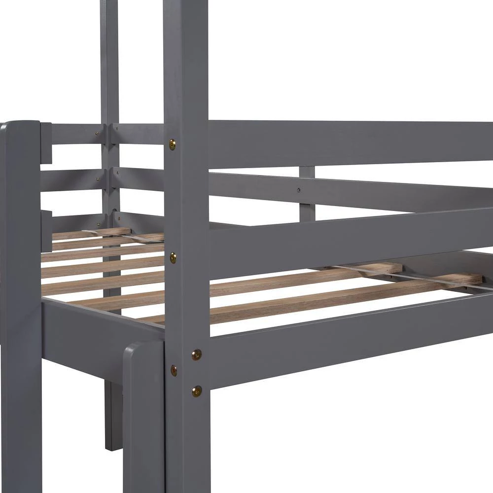 Gray Twin Size Loft Bed with Slide, House Bed with Slide by GODEER - Image 11