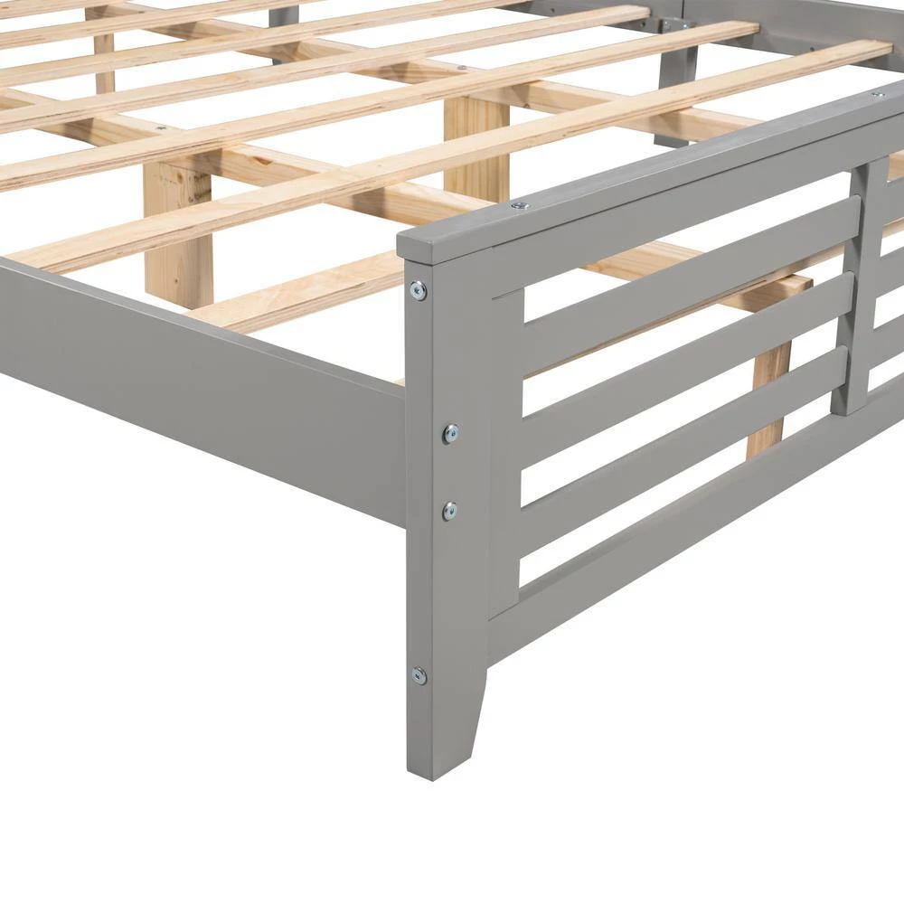 Gray King Size Platform Bed with Horizontal Strip Hollow Shape by GODEER - Image 8