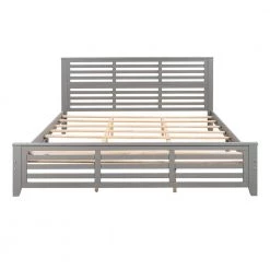 Gray King Size Platform Bed with Horizontal Strip Hollow Shape by GODEER