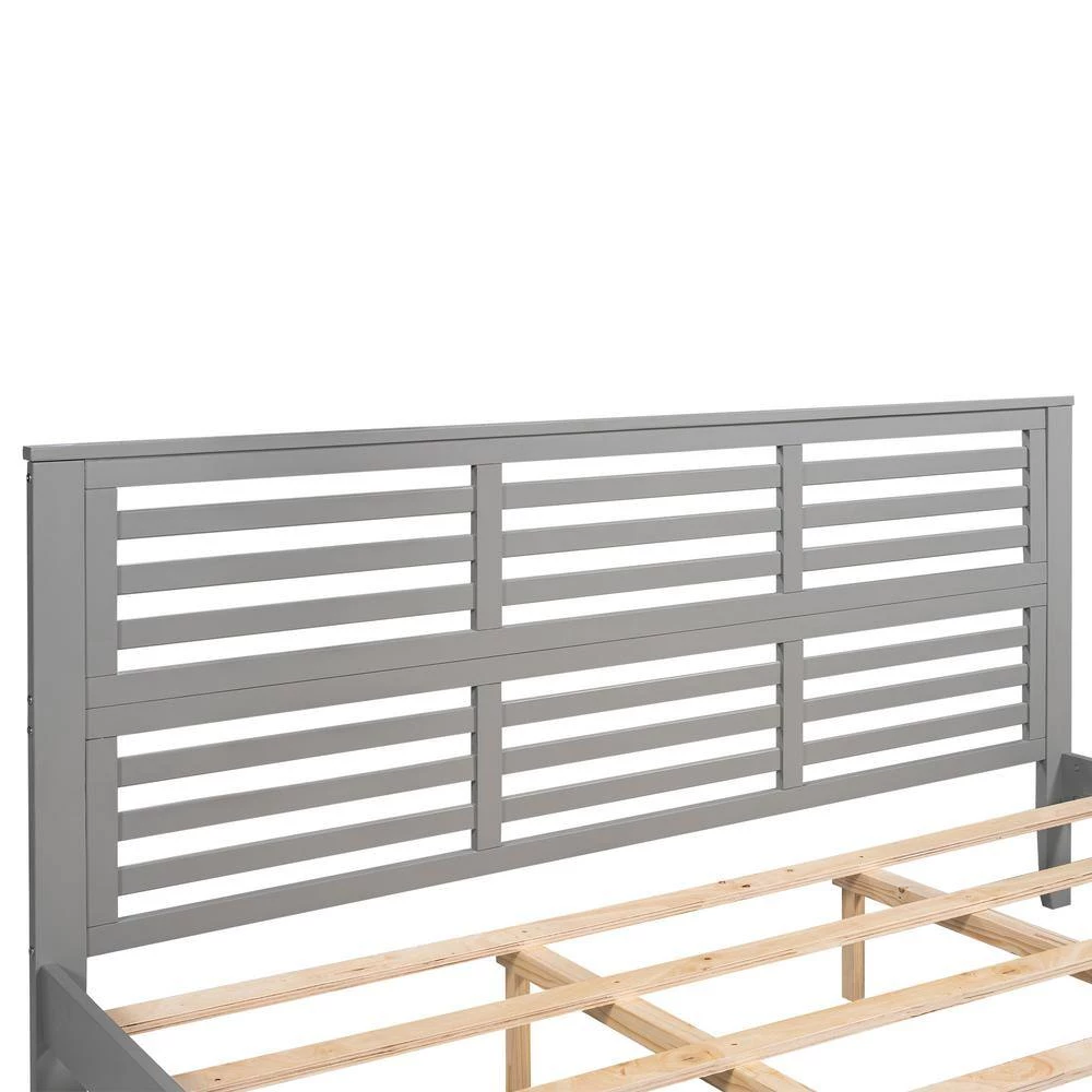Gray King Size Platform Bed with Horizontal Strip Hollow Shape by GODEER - Image 6