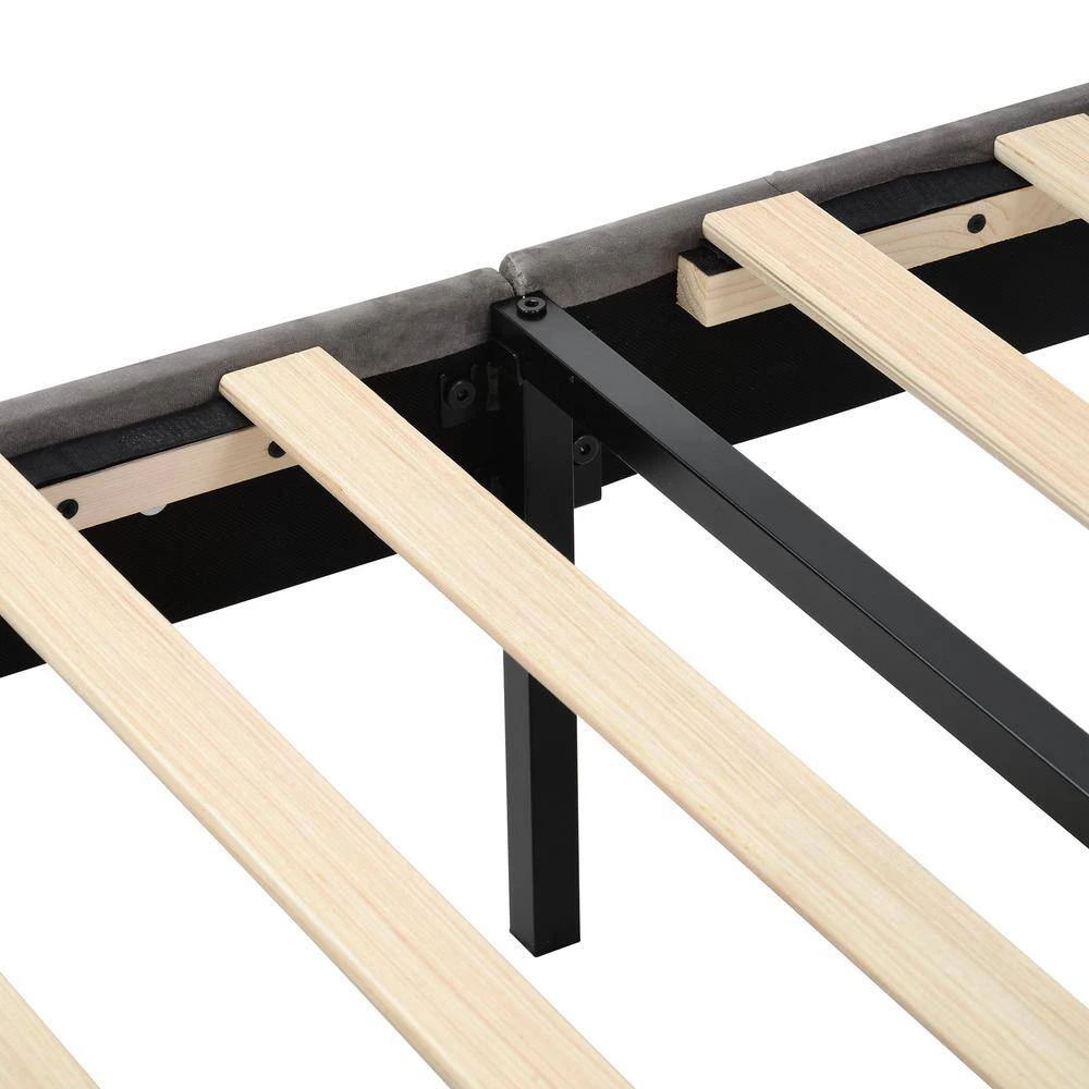 Queen Size Gray Platform Bed Velvet Upholstered Storage Bed with A Big-Drawer by GODEER - Image 8