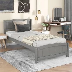 80 in. W Gray Twin Wood Frame Platform Bed with Headboard, Footboard and Wood Slat Support by GODEER