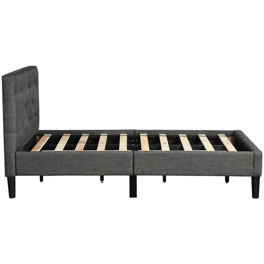 84 in. W Gray Twin Wood Frame Upholstered Button Tufted Platform Bed with Strong Wood Slat Support by GODEER - Image 3